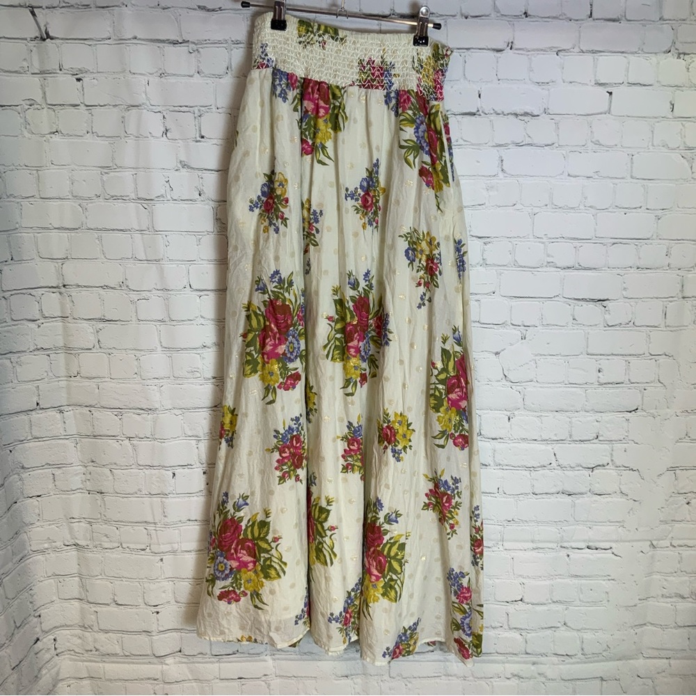 House of Harlow 1960 Floral & Gold Polka Dot Maxi Skirt Size Small